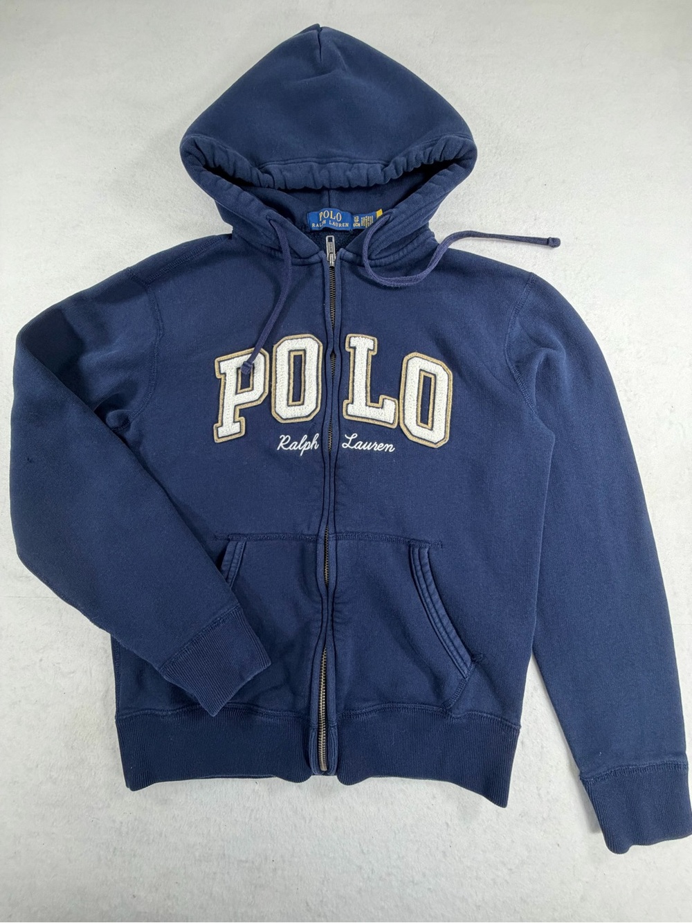 Polo Ralph Lauren Full Zip Hoodie Navy Spellout Fleece XS